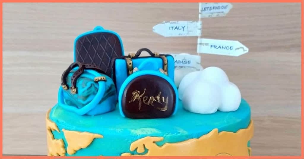 Travel Cake with Map and Luggage Cake Toppers - FUN and 3D - CakeLovesMe - Cake Trends - buttercream stencil cake design - Cake Trends