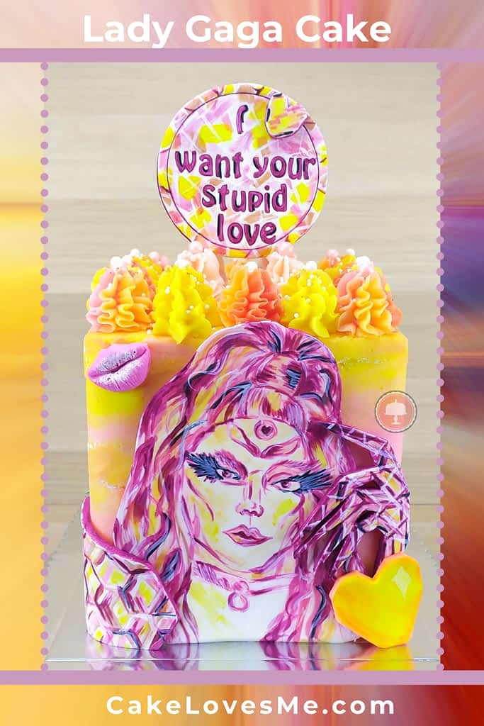 lady gage cake design inspired by stupid love lyrics hand painted fondant cake topper lady gaga painted facial image 