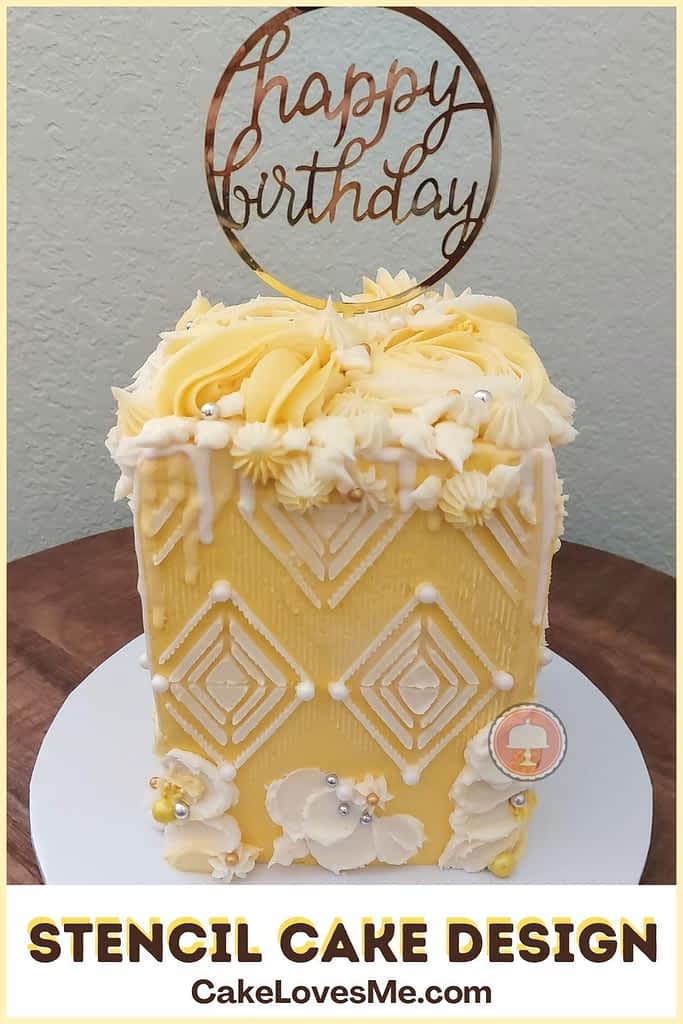 Exquisite Buttercream Stencil Cake Design