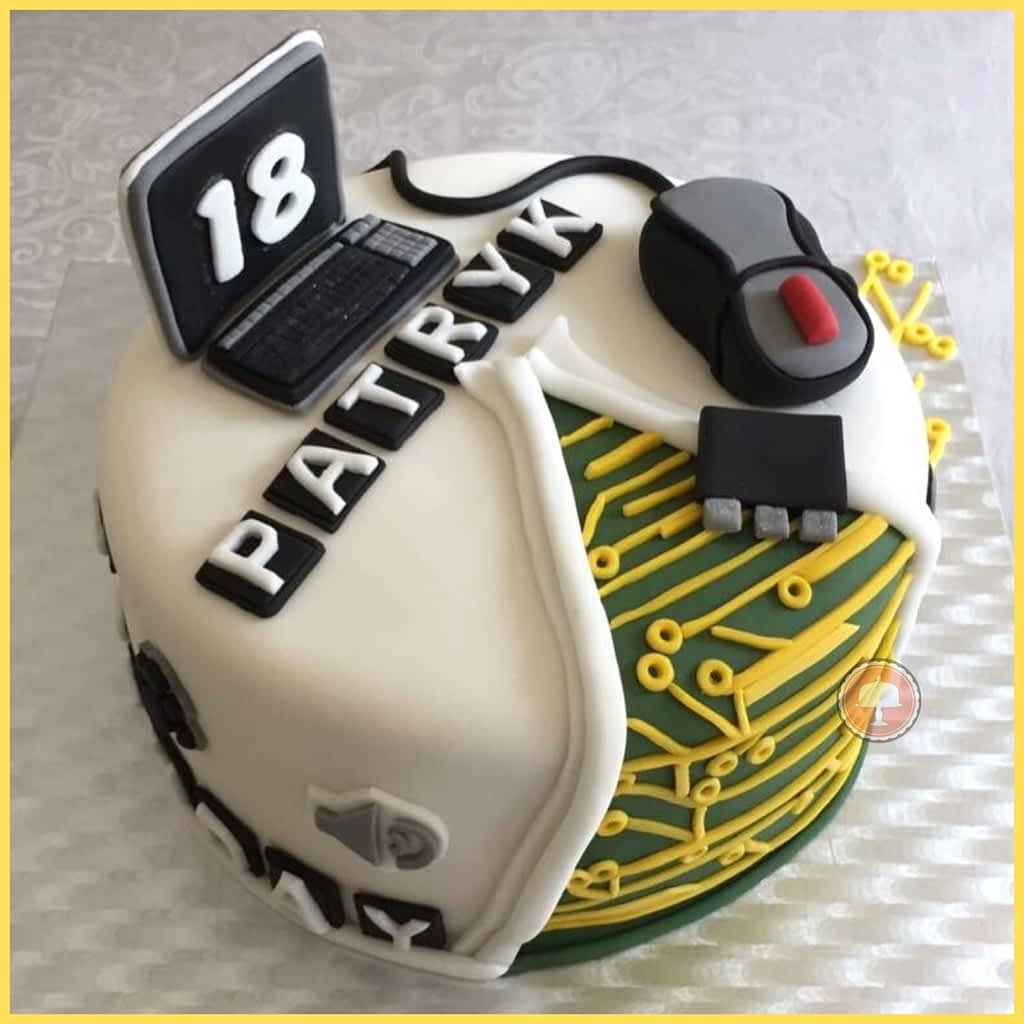 Illustration of a Birthday Cake with a Computer Theme Stock Photo - Alamy