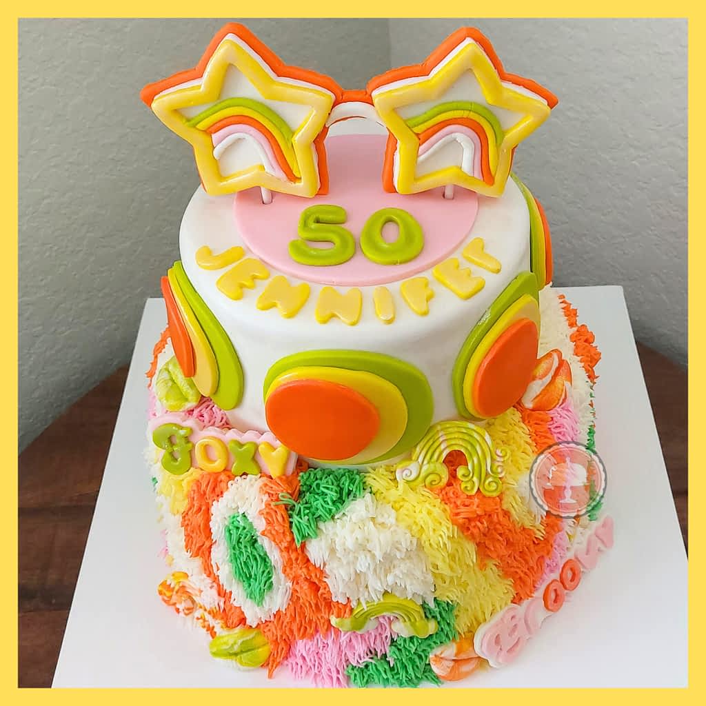 Groovy 70s Themed Cake: How To Design - CakeLovesMe - Special Occasion Cakes - mini cake ideas - Special Occasion Cakes
