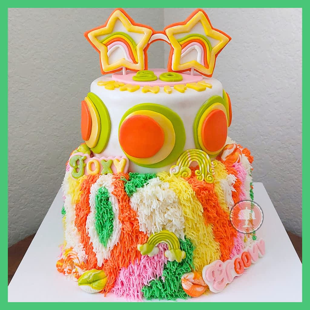 Groovy 70s Themed Cake: How To Design - CakeLovesMe - Fondant Cakes - succulents cake ideas - Fondant Cakes