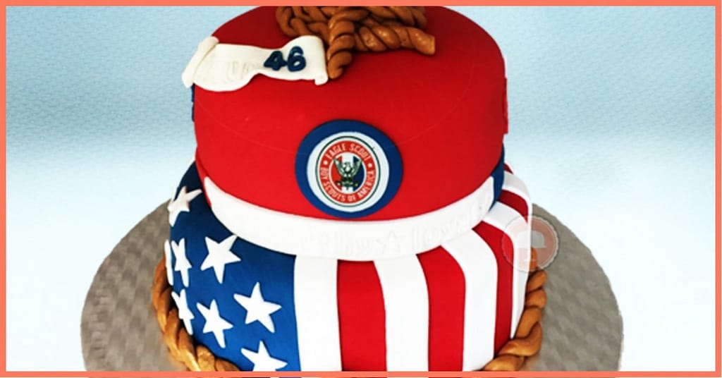 Eagle Scout Cake Idea with Pictures 2 eagle scout cake red white and blue with fondant and eagle on top two tier