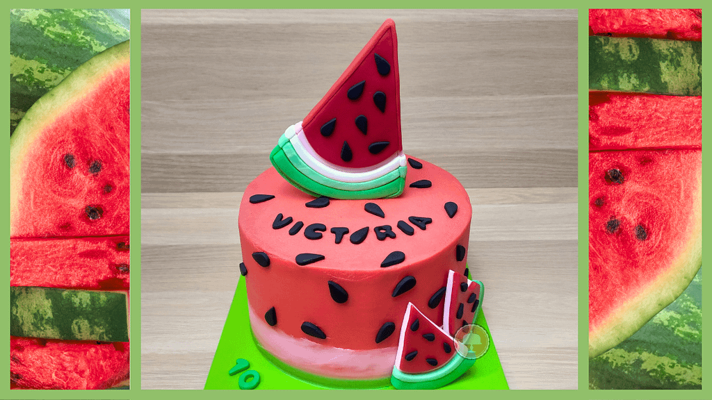 2 Simple Watermelon Cake Ideas: Bake Lush Delights! 2 watermelon cake design showing a red watermelon fondant cake topper