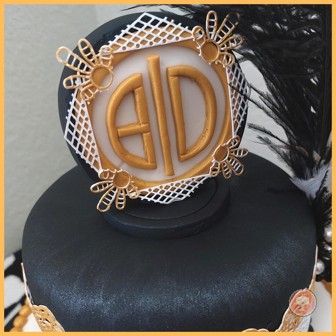 Great Gatsby Cake from Roaring 20's: How To Guide 6 great gatsby cake roaring 20's cake fully fondant covered cake with wafer paper luster dust and edible lace