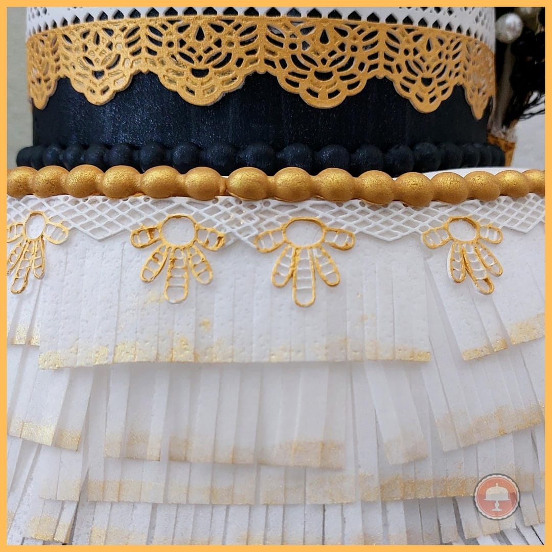Great Gatsby Cake from Roaring 20's: How To Guide 7 great gatsby cake roaring 20's cake fully fondant covered cake with wafer paper luster dust and edible lace