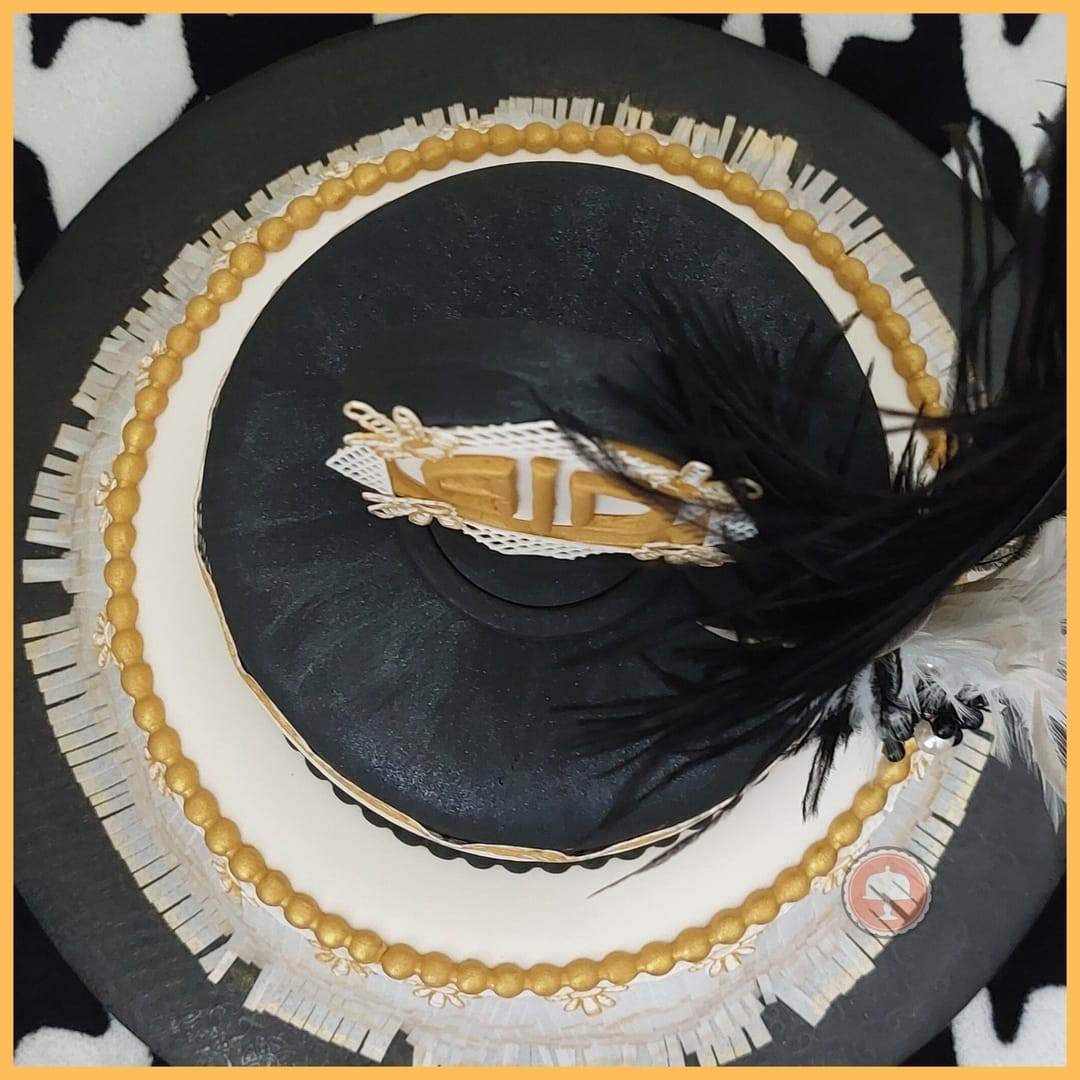 Great Gatsby Cake from Roaring 20's: How To Guide 8 great gatsby cake roaring 20's cake fully fondant covered cake with wafer paper luster dust and edible lace