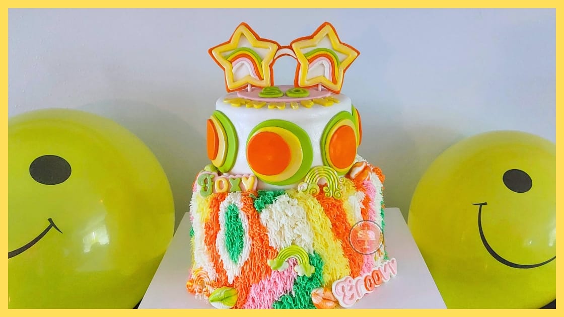 Groovy 70s Themed Cake: How To Design 3 groovy 70's themed cake designs covered in fondant and shag piping technique
