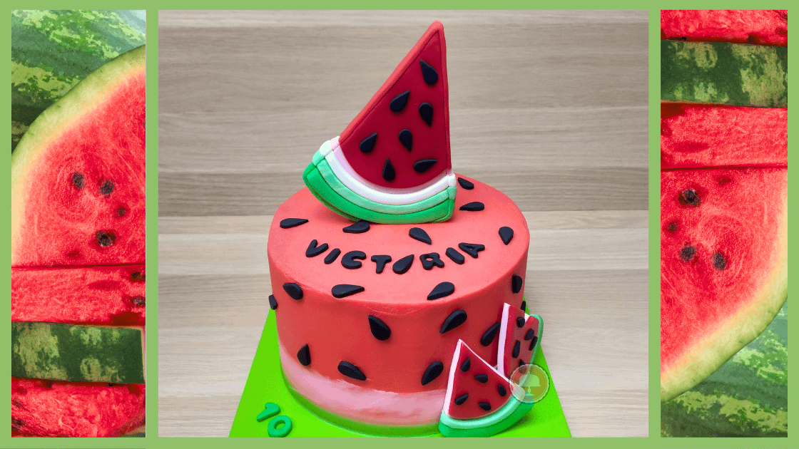 2 Simple Watermelon Cake Ideas: Bake Lush Delights! 3 watermelon cake design showing a red watermelon fondant cake topper