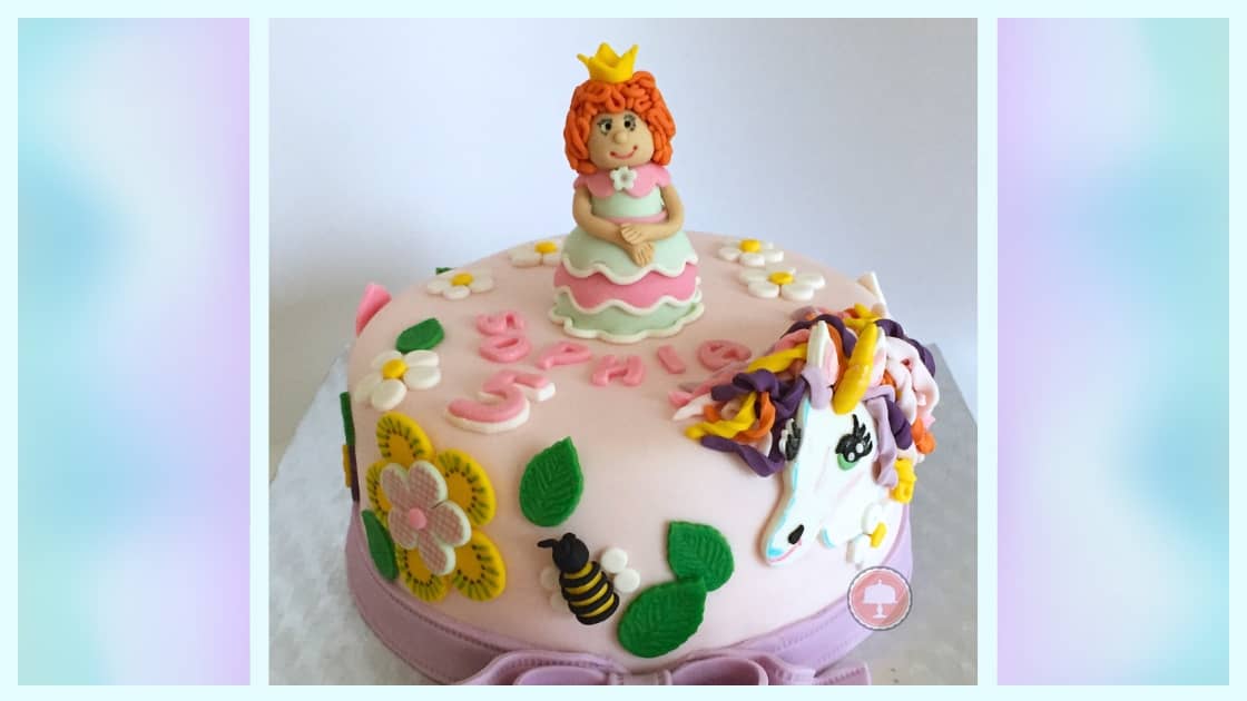 princess unicorn cake with fondant cake toppers