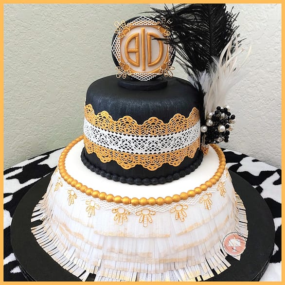 Great Gatsby Cake - Insta 10 great gatsby cake roaring 20's cake fully fondant covered cake with wafer paper luster dust and edible lace