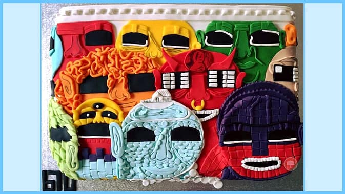 Colorful Graffiti Cake -Street Art-BLU-Wall Mural 5 colorful graffiti cake fondant cake inspired by street art Italian street artist blu wall mural of eclectic faces