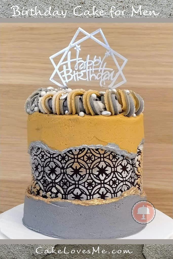 classy cake for men with happy birthday topper