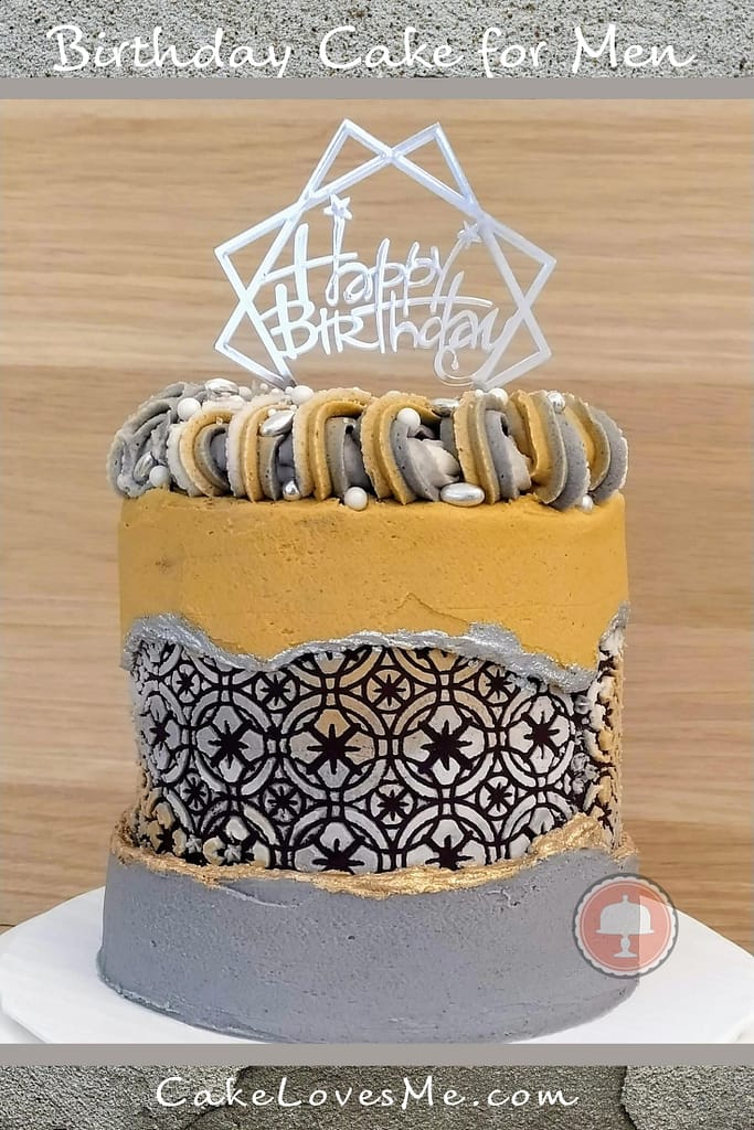 classy cake for men with happy birthday topper