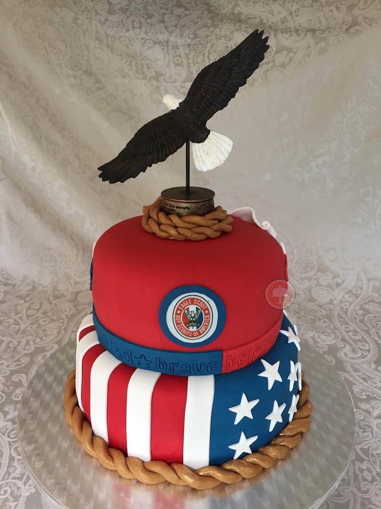 Eagle Scout Cake Idea with Pictures 5 eagle scout cake red white and blue with fondant and eagle on top two tier