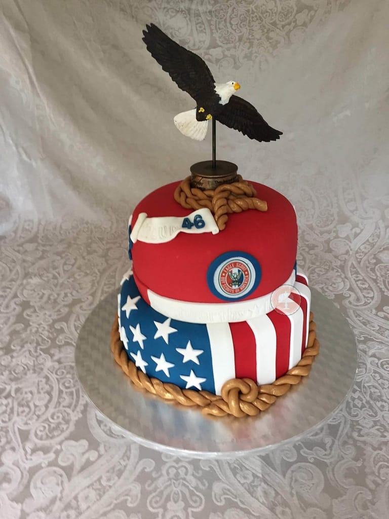 Eagle Scout Cake Idea with Pictures 6 eagle scout cake red white and blue with fondant and eagle on top two tier