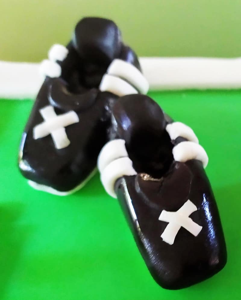 Fun Soccer Field Cake - Kid's Birthday Cake Idea 6 fondant-cake-toppers-soccer-shoes-black-and-white