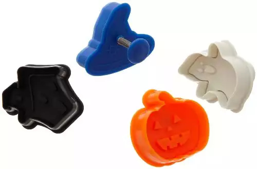 Ateco Halloween Themed Plunger Cutters, Set of 4 Shapes for Cutting Decorations & Direct Embossing, Spring-loaded Handle, Food Safe Plastic