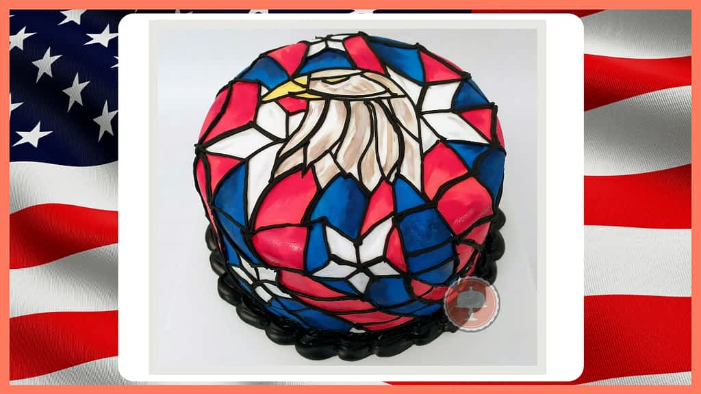 4th of July cake, stained glass technique, Independence Day, bald eagle, stained glass cake, red white and blue, lemon cake, blueberry cake, u.s.a.