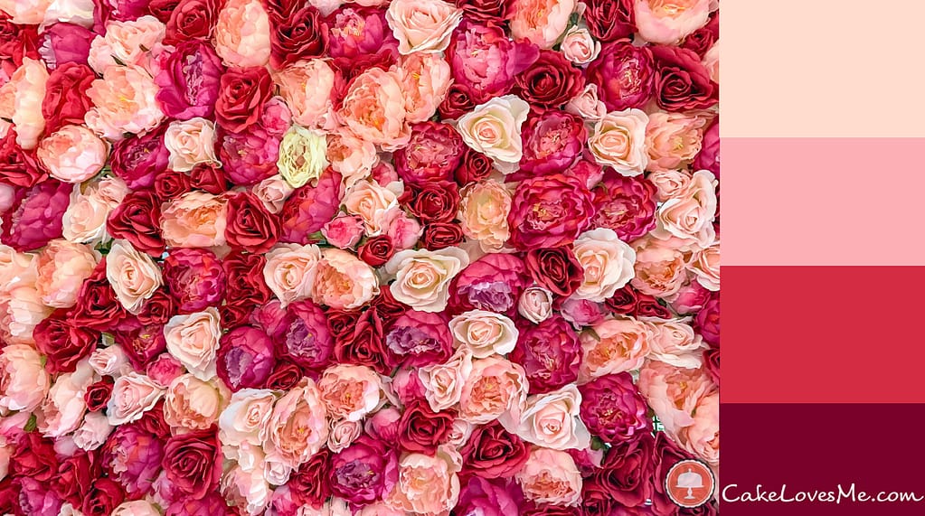 valentines colors palette with rose bouquet