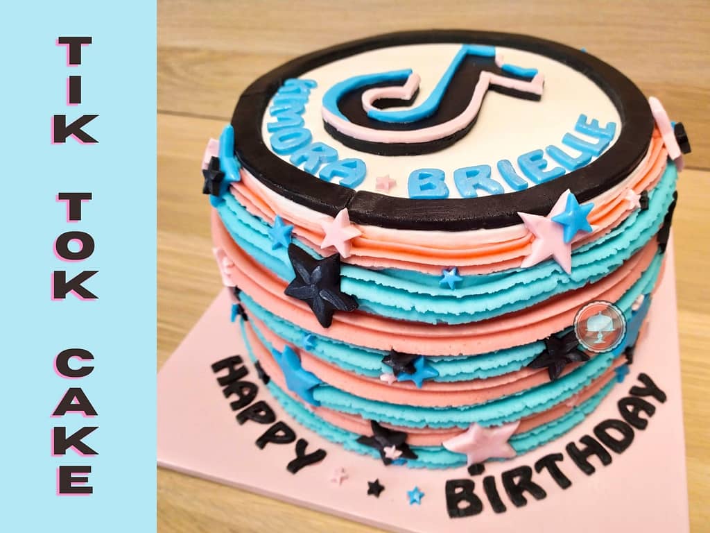 TikTok Cake Design with buttercream frosting and logo--Happy Birthday