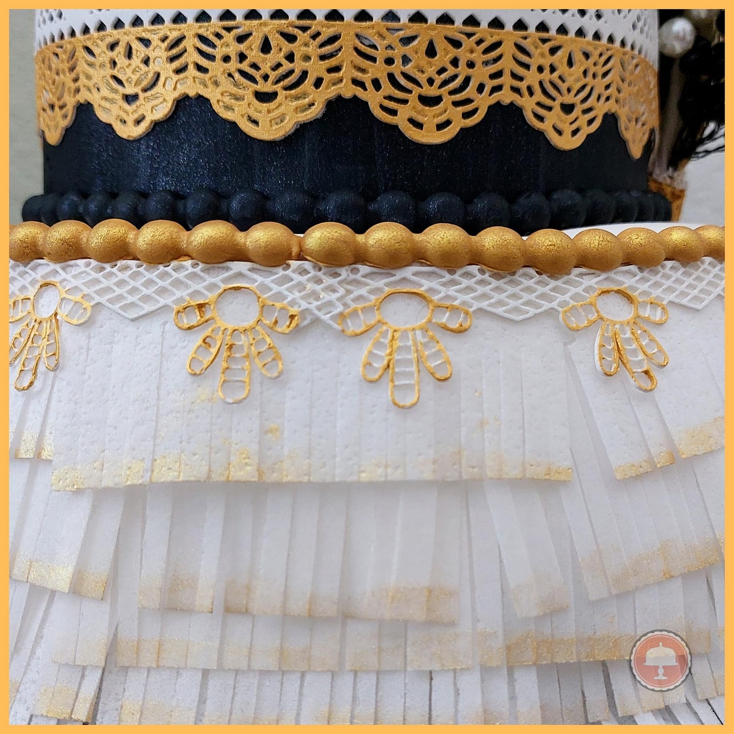 great gatsby cake roaring 20's cake fully fondant covered cake with wafer paper luster dust and edible lace