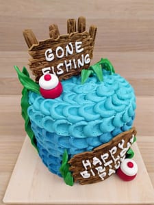 Gone Fishing Cake - YES you can do this one! - CakeLovesMe - New!, Birthday Cakes, Piping Technique - gone fishing cake - buttercream | fondant cake toppers | gone fishing cake