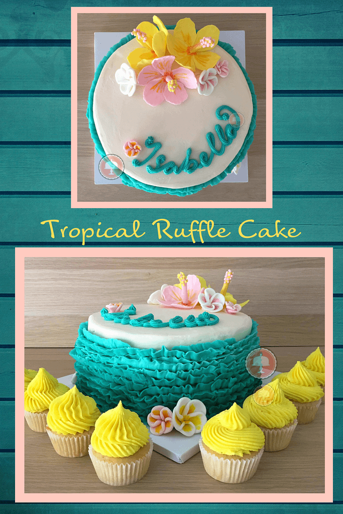 tropical cake with ruffles and flowers 