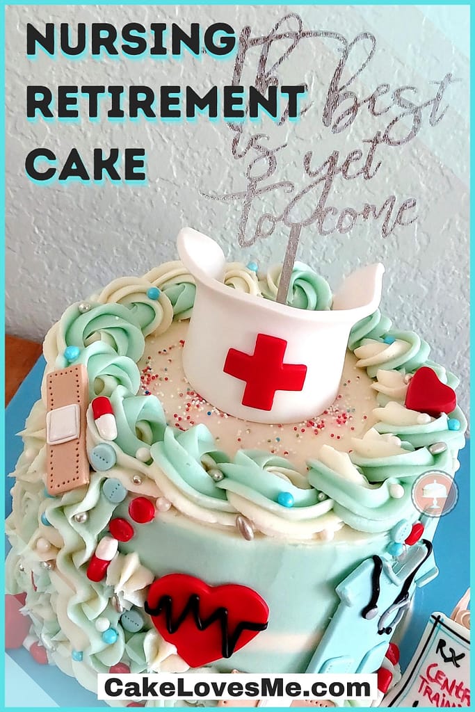 nursing retirement cake with fondant cake toppers decorative piping chocolate candy molds sprinkles