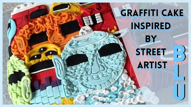 colorful graffiti cake inspired by street artist blu fondant cake