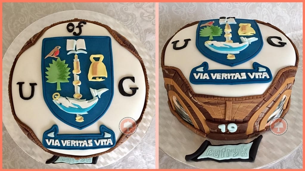university of glasgow cake, college logo, graduation cake, school cake, crest, fondant, birthday