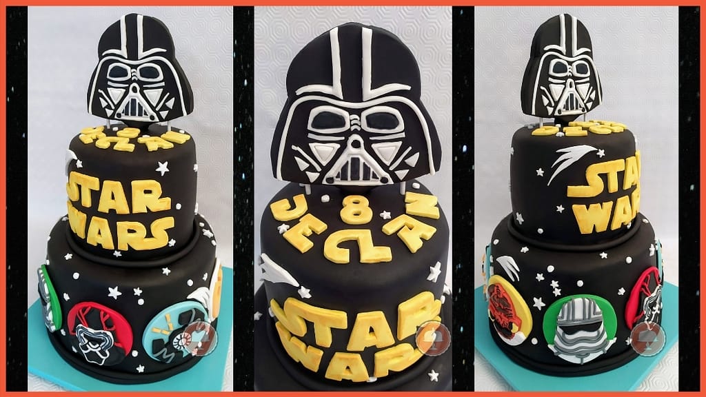 star wars cake designs featuring fondant cake topper from the force awakens with darth vader bb8 kylo ren admiral ackbar captain phasma porg 